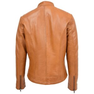 BUNERI Women’s Leather Standing Collar Jacket Tan