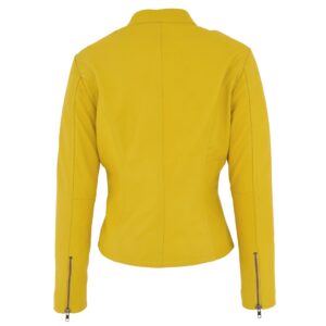 BUNERI Vibrant Yellow Women’s Standing Collar Leather Jacket
