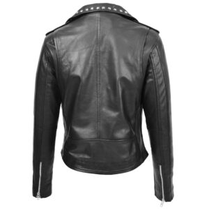 BUNERI Women’s Leather Studded Brando Style Jacket Black