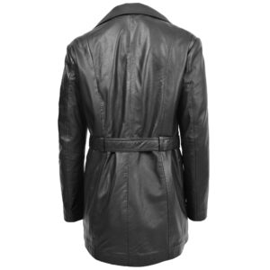 BUNERI Women’s Leather Trench Coat Black with Belt
