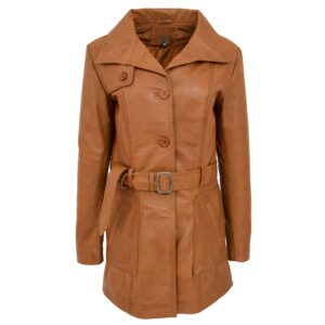 BUNERI Women’s Leather Trench Coat Tan with Belt