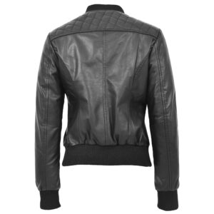 BUNERI Black Leather Varsity Quilted Bomber Jacket