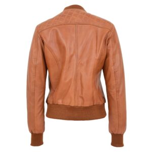 BUNERI Women’s Tan Quilted Leather Varsity Bomber Jacket