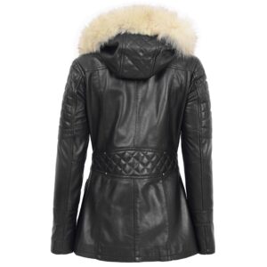 BUNERI Women’s Original Duffle Style Leather Coat Black