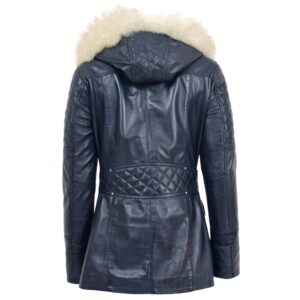BUNERI Women’s Original Duffle Style Leather Coat Blue