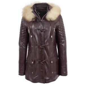 BUNERI Brown Leather Original Duffle Style Coat