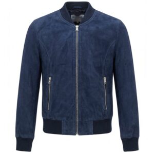 BUNERI Women’s Blue Suede Bomber Jacket MA-1 Style
