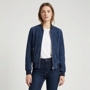 BUNERI Women’s Blue Suede Bomber Jacket MA-1 Style