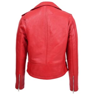 BUNERI Women’s Genuine Leather Biker Brando Style Jacket Red