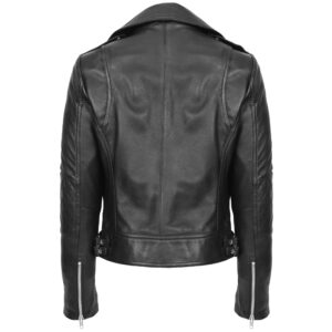 BUNERI Black Real Leather Cross-Zip Fashion Biker Jacket