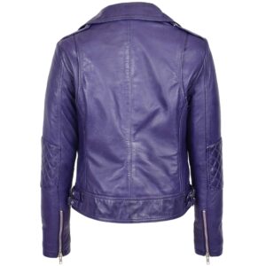 BUNERI Women’s Real Leather Biker Cross Zip Fashion Jacket Purple