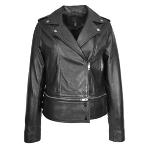 BUNERI Women’s Black 2-in-1 Cropped Leather Biker Jacket