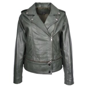 BUNERI Green 2-in-1 Cropped Real Leather Biker Jacket