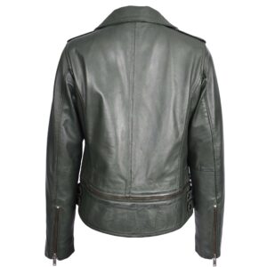 BUNERI Green 2-in-1 Cropped Real Leather Biker Jacket