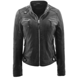 BUNERI Black Leather Casual Biker Jacket