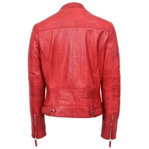 BUNERI Red Real Leather Casual Biker Jacket