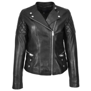 BUNERI Black Leather Classic Cross Zip Biker Jacket