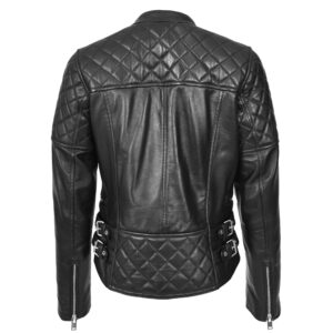 BUNERI Black Leather Classic Cross Zip Biker Jacket