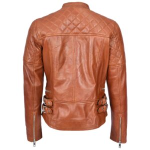 BUNERI Women’s Real Leather Biker Jacket Classic Cross-Zip Style Chestnut Tan