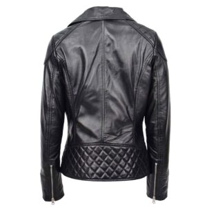 BUNERI Black Real Leather Cross Zip Biker Jacket