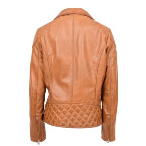 BUNERI Tan Real Leather Biker Jacket Cross-Zip