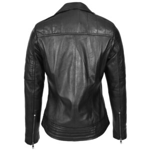 BUNERI Black Real Leather Cross-Zip Biker Jacket