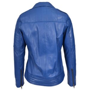 BUNERI Women’s Real Leather Biker Jacket Cross Zip Style Blue