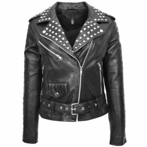 BUNERI Black Studded Brando Biker Leather Jacket
