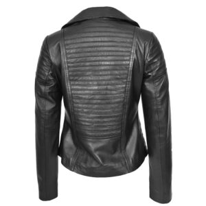 BUNERI Women’s Real Leather Biker Jacket Trendy Fitted Casual Style Black