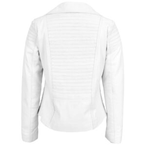 BUNERI Women’s Real Leather Biker Jacket Trendy Fitted White