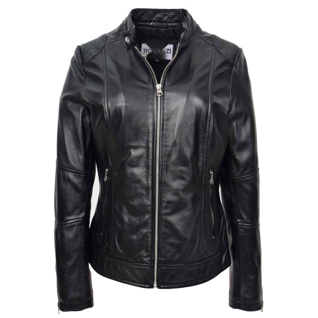 BUNERI Black Real Leather Biker Jacket