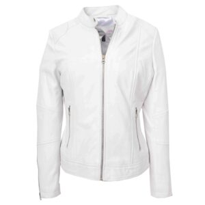 BUNERI White Premium Real Leather Biker Jacket