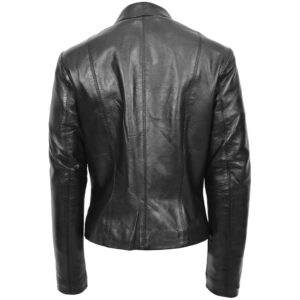 BUNERI Black Real Leather Casual Biker Jacket Women