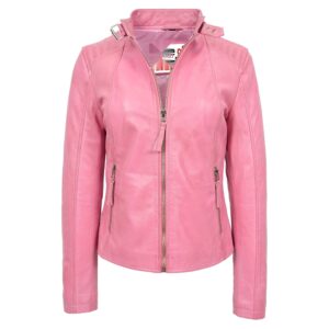 BUNERI Baby Pink Real Leather Classic Biker Jacket