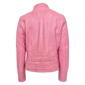 BUNERI Baby Pink Real Leather Classic Biker Jacket