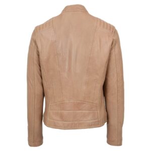 BUNERI Women’s Real Leather Classic Biker Jacket Beige
