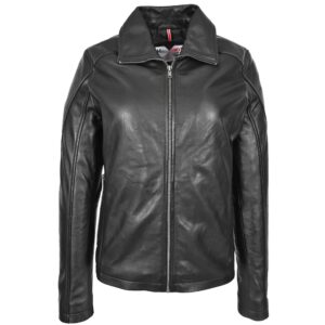 BUNERI Black Leather Classic Box Zip Jacket