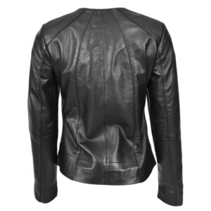 BUNERI Black Leather Collarless Classic Style Jacket