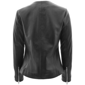 BUNERI Minimalist Black Real Leather Collarless Jacket