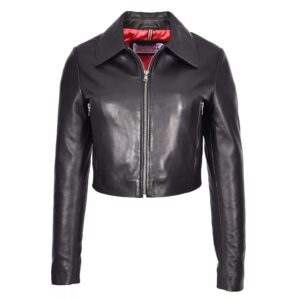 BUNERI Women’s Leather Cropped Bustier Bolero Jacket Black