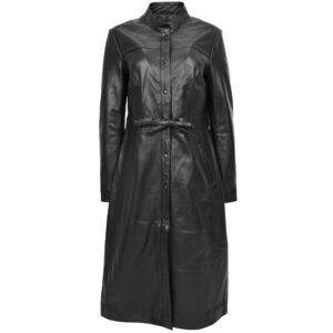 BUNERI Women’s Premium Real Leather Full Length Long Coat Black
