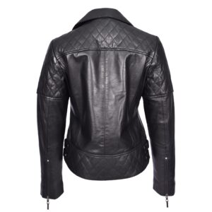 BUNERI Women’s Real Leather Jacket Multi Cross-Zip Biker Fitted Quilted Black