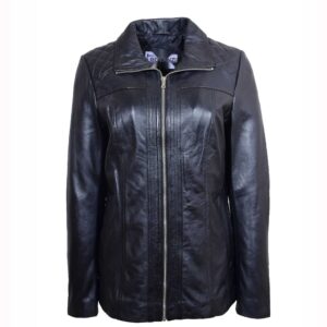 BUNERI Women’s Real Leather Quilted Biker Jacket in Black
