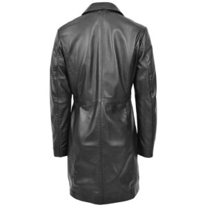 BUNERI F99 Women’s Black Real Leather Mac Coat 3/4 Length Classic