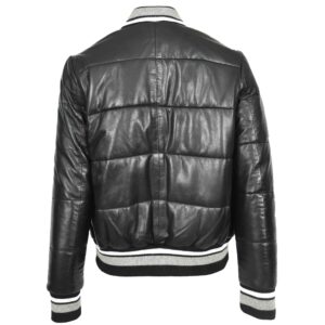 BUNERI Black Real Leather Puffer Bomber Jacket Women