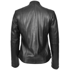 BUNERI Women’s Real Leather Slim Fit Biker Standing Collar Jacket Black