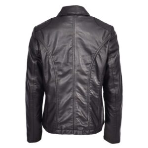 BUNERI Women’s Black Leather Blazer Two-Button
