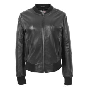 BUNERI Black Leather Varsity Bomber Jacket
