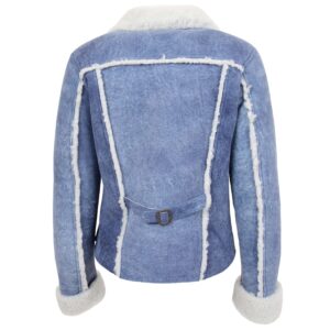 BUNERI Women’s Real Sheepskin Trucker Jacket Denim Blue