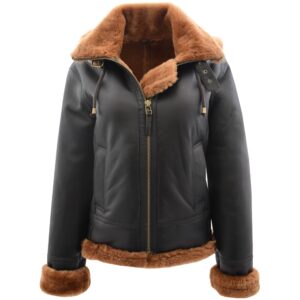BUNERI Women’s Sheepskin B3 Jacket with Detachable Hood
